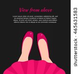 Fashion vector illustration of beauty girl legs. Woman in red dress and shoes. View from above