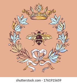 Fashion vector illustration with bee. Illustration for fabric, wallpaper, cover, cards, clothes. - Vector