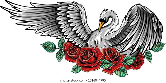 Fashion vector illustration with bird. Be swan not duck, beauty concept