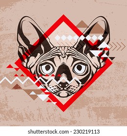 Fashion vector illustration of a cat's head 