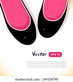 Fashion vector illustration of elegant girls shoes on white background. View from above 