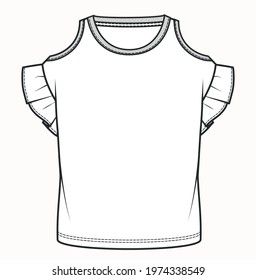 Fashion vector illustration for girls  Girls clothing design template  Fashion technical drawing  T shirt flat sketch FOR GIRLS  Technical drawing fashion t shirts for girls