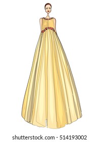 Fashion vector illustration, model posing, girl in wedding dress