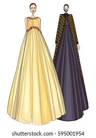 Fashion vector illustration, models, posing, women in modern clothes