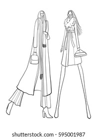Fashion vector illustration, models, posing, women in modern clothes