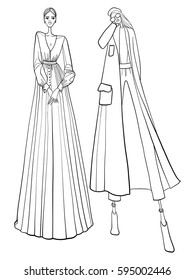 Fashion vector illustration, models, posing, women in modern clothes