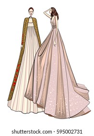 Fashion vector illustration, models, posing, women in modern clothes