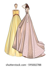Fashion vector illustration, models, posing, women in modern clothes
