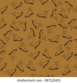 FASHION vector illustration of seamless pattern with a picture of ankle boots. Limited color linear graphic - black and light brown. Perfect for wrapping paper, textile etc