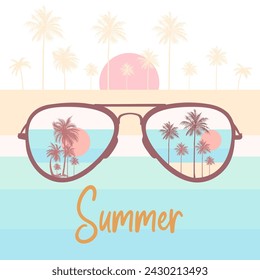 Fashion vector illustration sunglasses and palms, summer vibes 