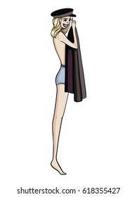 Fashion, vector illustration, woman in dress, posing, hair style, make up