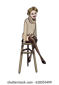 Fashion, vector illustration, woman in dress, posing, hair style, make up