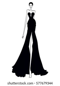 Fashion vector illustration, woman in modern clothes, posing, clothes, dress