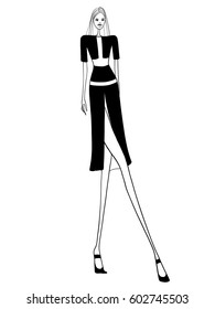 Fashion vector illustration, woman in modern clothes, posing, girl, model