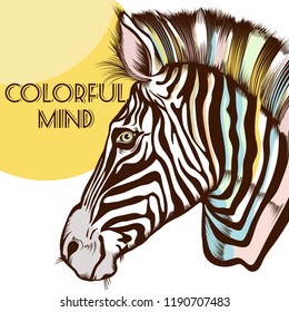 Fashion vector illustration with zebra colorful mind. Hipster style