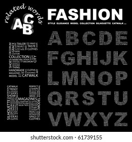 FASHION. Vector letter collection. Illustration with different association terms.