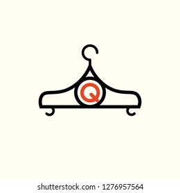 Fashion vector logo. Clothes hanger logo. Letter Q logo. Tailor emblem. Wardrobe icon - Vector