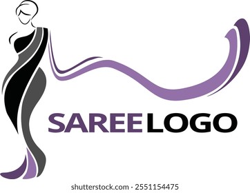 Fashion vector logo with female figures in saree dress illustration