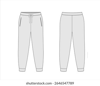 Fashion vector mockup of sweat joggers with slim bottom and elasticated waist, ideal for casual or athletic wear.