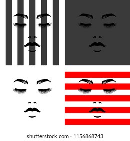 Fashion vector pattern, abstract background, pop art, woman face with closed eyes, wallpaper illustration.