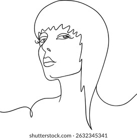 Fashion vector portrait of model in line art style.Female face one black line illustration artwork will become a great design in your label,business card,logo,postcard,invitation,t-shirt and more