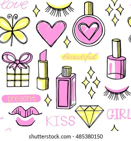 Fashion vector seamless pattern. Beauty  background