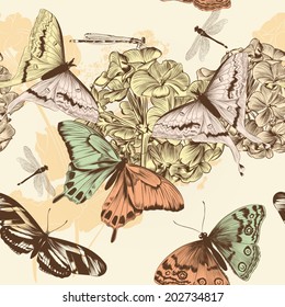 Fashion vector seamless pattern with pastel butterflies