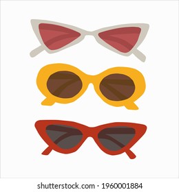 Fashion vector set sunglasses accessory isolated on white background. Hand drawing illustration flat design