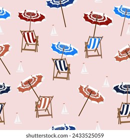 Fashion vector summer pattern with chaise lounge and umbrellas