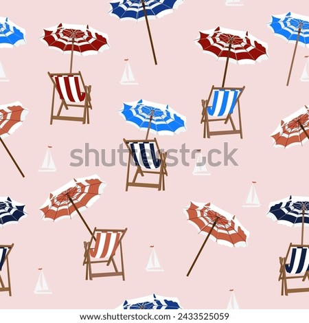 Fashion vector summer pattern with chaise lounge and umbrellas