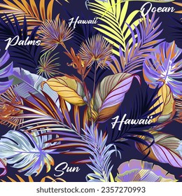 Fashion vector summer pattern with palm tropical leaves