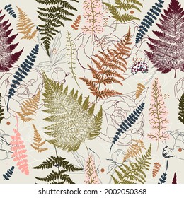 Fashion vector vintage fern seamless pattern for textile design