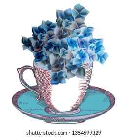 Fashion vector vintage illustration with mug and flowers