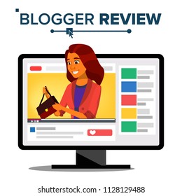 Fashion Video Blogger Vector. Blog Channel. Woman Popular Video Streamer Blogger. Recording. Review Concept. Online Live Broadcast. Illustration
