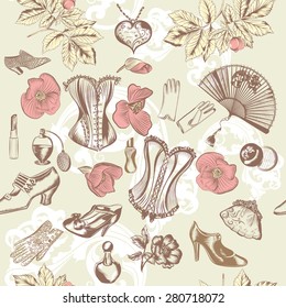 Fashion vintage pattern with vintage ladies accessories