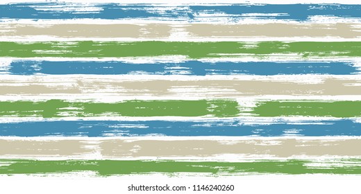 Fashion watercolor brush stripes seamless pattern. Blue, green gray and gray paintbrush lines horizontal seamless texture for backdrop. Hand drown paint strokes graffiti artwork. For garment.