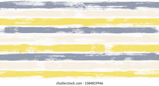 Fashion Watercolor Brush Stripes Seamless Pattern. Yellow Gray Paintbrush Lines Horizontal Seamless Texture For Background. Hand Drown Paint Strokes Decoration Artwork. For Cloth.