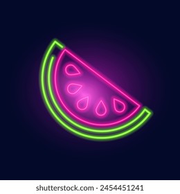 Fashion watermelon neon sign. Night bright signboard, Glowing light bird. Summer logo, emblem for Club or bar concept