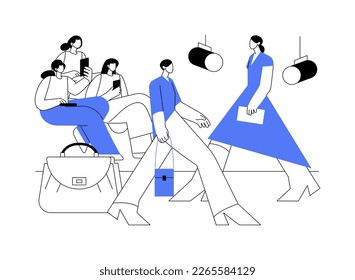 Fashion week abstract concept vector illustration. Fashion industry event, model defile, runaway show, collection presentation, apparel brand, clothes designer, glamour week abstract metaphor.