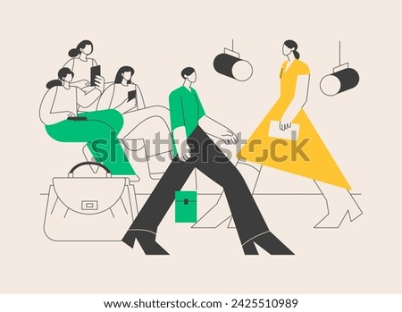 Fashion week abstract concept vector illustration. Fashion industry event, model defile, runaway show, collection presentation, apparel brand, clothes designer, glamour week abstract metaphor.