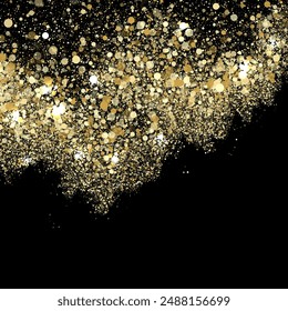 Fashion Week glamour shining sparkles vector background. Chic gols glitter over black. suitable for 2025 or 2026 calendar, New Year party flyer, Christmas card or banner.