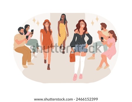 Fashion week isolated concept vector illustration. Fashion industry event, model defile, runaway show, collection presentation, apparel brand, clothes designer, glamour week vector concept.