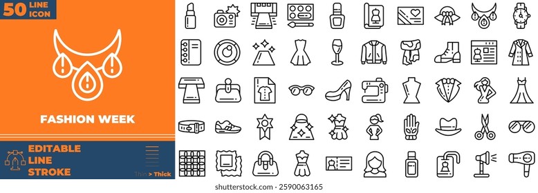 Fashion Week Line Editable Icons set. Vector illustration in modern thin line style of fashion week icons: stylish, fashion, business, etc