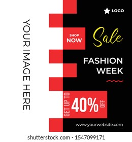 Fashion week post with checkers effect social media template to promote your brand and advertise on different social media channels. Show sale, offers and discount with these creative designs