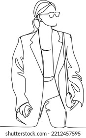 Fashion Woman Abstract Line Art Drawing. Elegant Female Silhouette Minimal Line Ilustration for Fashion Design. Woman in Trendy Linear Style Art Design for Posters, Prints, Social Media. 