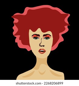 Fashion woman art portrait with red hair on black background. 