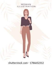 Fashion woman background  with  floral elements. Vector illustration