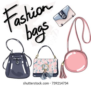 fashion woman bags on white background