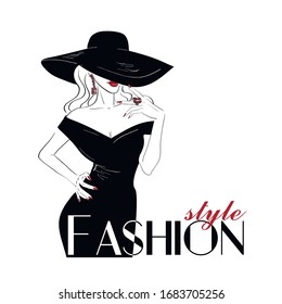 Fashion Woman Big Hat Red Lips Stock Vector (Royalty Free) 1683705256