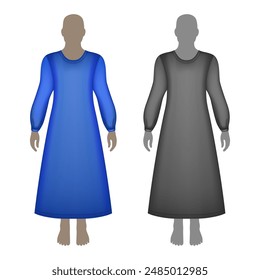 Fashion Woman Body in voller Länge Vorderansicht Vorlage Figur Silhouette im Kleid oder Nachthemd, farbige Vektorillustration isoliert auf Hintergrund